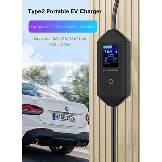 EV PHEV Car Charger Type 2 Portable Charger Color LED Screen 16A 13A