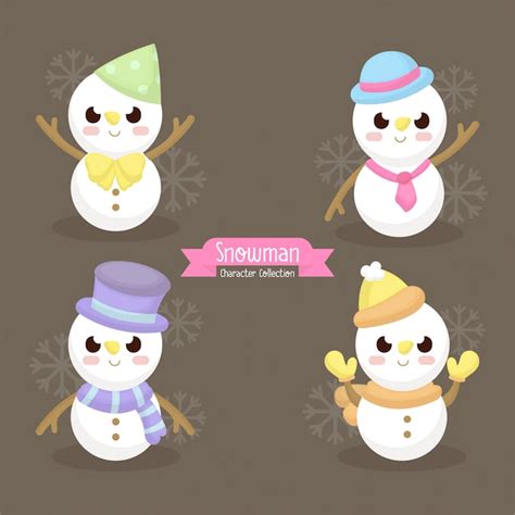 Ilustração de boneco de neve bonito inverno e ano novo acessórios