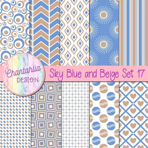 Free Sky Blue And Beige Digital Papers With Various Patterns