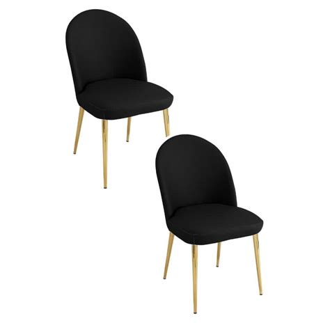 Benjara Black And Gold Faux Leather Curved Back Dining Chair Set Of