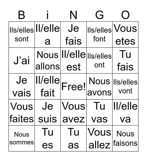 French Bingo Bingo Card