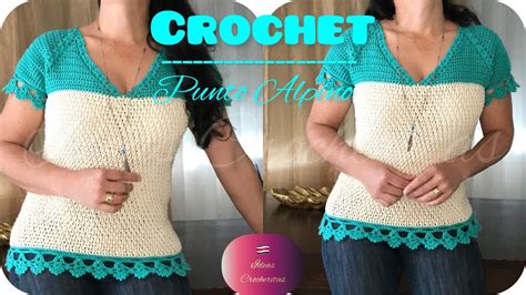 BLUSA A CROCHET Cuello En V Y En Punto AlpinoCrochet V Neck Blouse