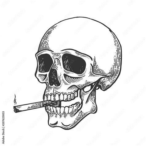 Skull Smoking Cigarette Engraving Vector Stock Vector Adobe Stock