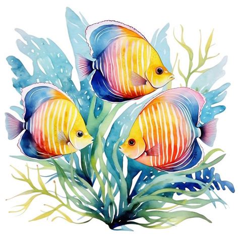 10 Watercolor Tropical Fish Clipart Graphics Printable PNG Files For