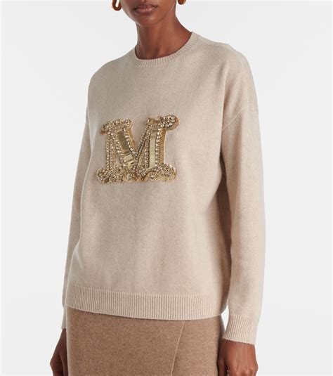 Logo embellished wool and cashmere sweater in beige - Max Mara | Mytheresa