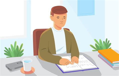 Blind Man Reading Braille Book With Hands 13686974 Vector Art at Vecteezy