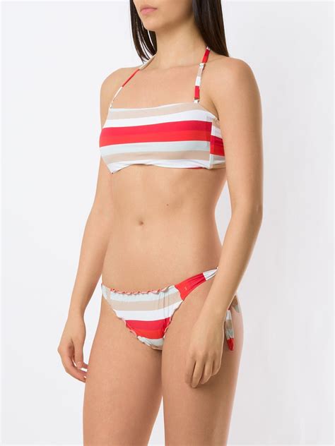 Amir Slama Frufru Striped Bandeau Bikini Set Farfetch