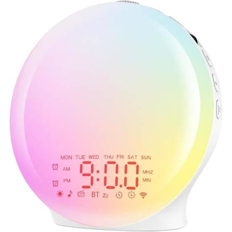 Réveil Lumière Bluetooth Radio Eveil Matin Lumineux Lampe De Chevet 20