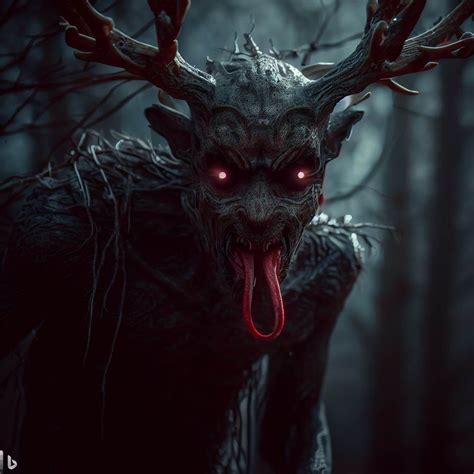 Scary Wendigo In The Woods With Red Eyes Mouth Salivating Demonic