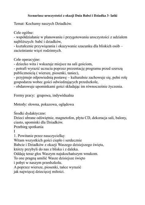 PDF Scenariusz uroczystości z okazji Dnia Babci i Dziadka 3 latki