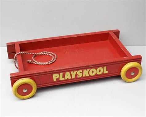 Vintage 1960s Red Wooden Playskool Wagon With Original