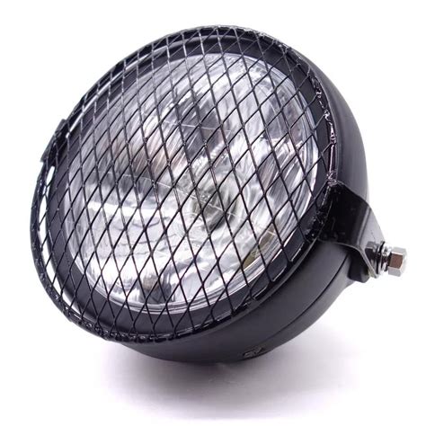 Black Metal Grill Diamond Retro Vintage Motorcycle Side Mount Headlight