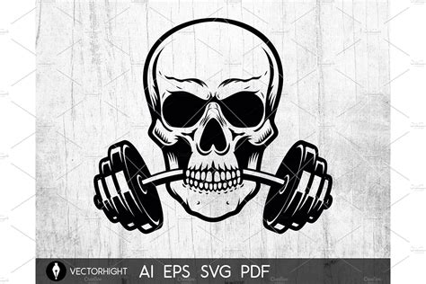 Skull With Barbell In Teeth Svg Graphic Objects ~ Creative Market