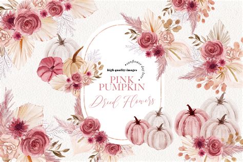 Pink Pumpkin Dried Floral Pampas Clipart Graphic By Sunflowerlove · Creative Fabrica