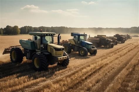 Premium Ai Image Tractors Harvesting Crops In A Field