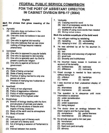 Assistant Director Cabinet Division Past Papers Ppsc Fpsc Nts Ots Mcqs