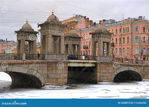 Lomonosov Bridge Across Fontanka River On Cold Winter Day Saint