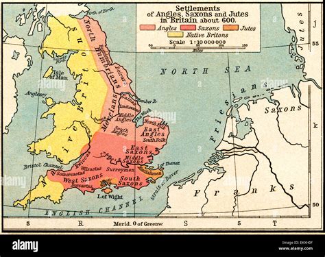 Map Of The Settlements Of Angles Saxons And Jutes In Britain C 600