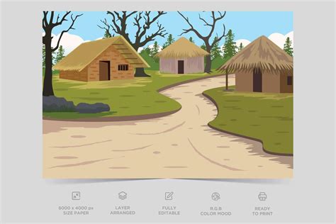 Indian Village Background Illustration Rural Mountain Landscape And