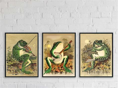 Vintage Frog Poster SET of 3, Vintage Frog Aesthetic Pictures, Frog ...