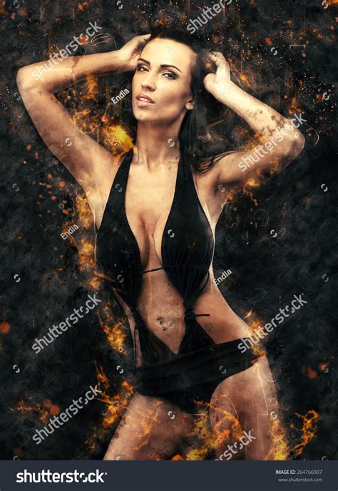 Woman Bikini Fire Background Flames Stock Photo Shutterstock