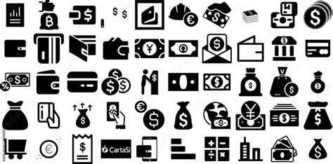 Mega Set Of Cash Icons Collection Black Modern Clip Art Way Icon Coin