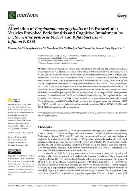 (PDF) Alleviation of Porphyromonas gingivalis or Its Extracellular ... 