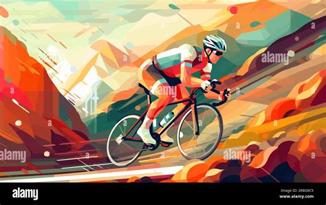 Professional Bicyclist Riding A Bike On Abstract Orange Color Graphic