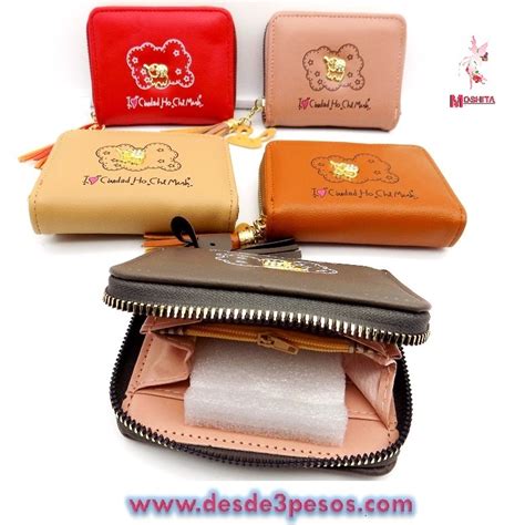 Cartera Para Dama 2 Divisiones Con 1 Cierre Tipo Vinil 12 X 8 5cm En