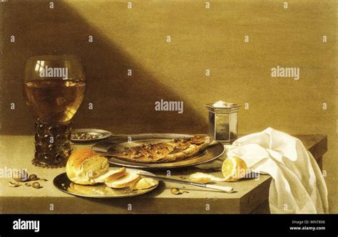 Still Life With Walnut Bread And Herring With Silver Salt Cellar And Glass Of Wine 1628 991