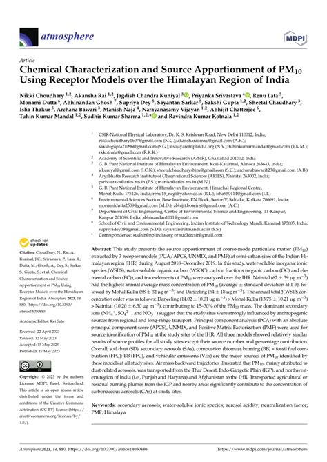 PDF Chemical Characterization And Source Apportionment Of PM10 Using