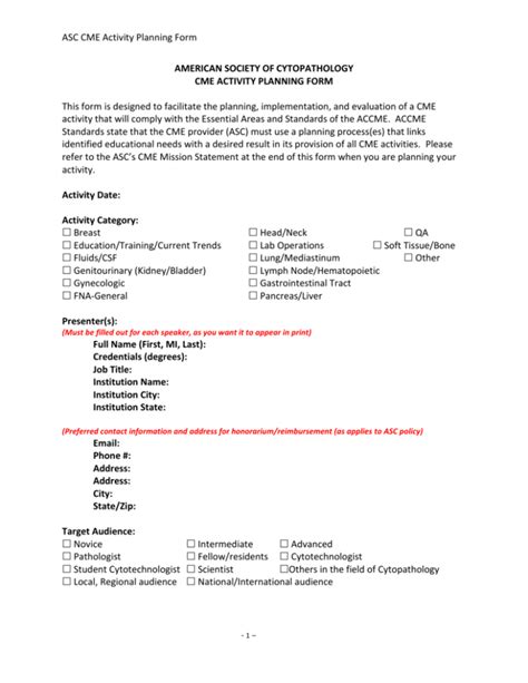 CME ACTIVITY PLANNING FORM