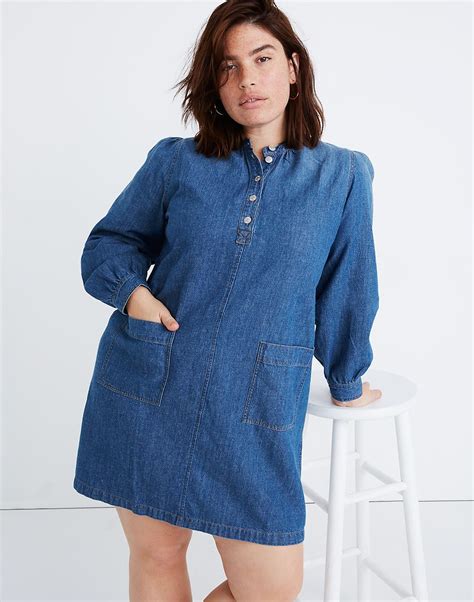 Denim Patch Pocket Popover Shirtdress Classic Shirt Dress Shirt