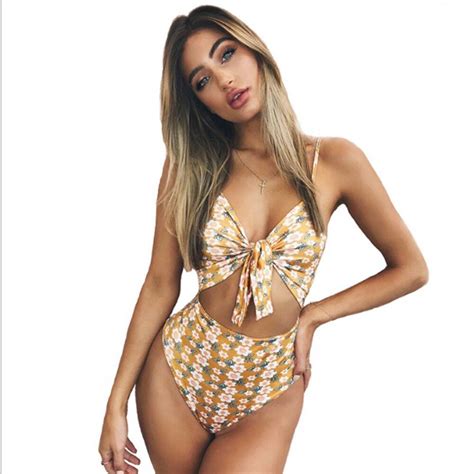 2018 mujeres nueva impresión split tipo cintura carta Bikini Bandeau