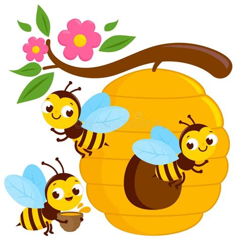 Bees Flying Around A Beehive Vector Illustration Stock Vector