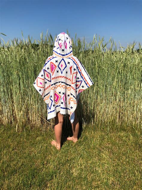 Kids Towel Poncho Hooded Towel Geometric Towel Poncho Beach Etsy Uk