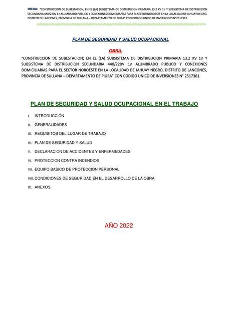 Plan De Seguridad Y Salud Ocupacional En El Trabajo Robert Puchulan Reyes Udocz