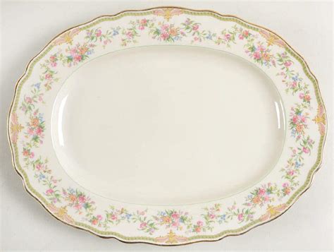 Aida Green Verge Gold Trim 11 Oval Serving Platter By Franconia