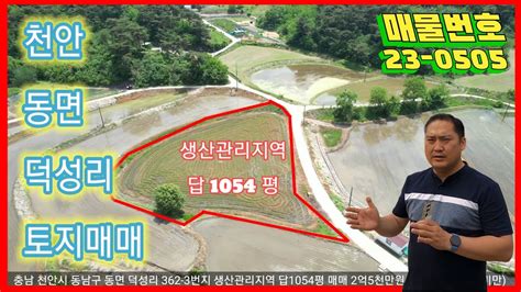 토지매매천안시 동남구 동면 덕성리 생산관리지역 답1054평 매매 2억5천만원 평당 약24만원 미만 Youtube