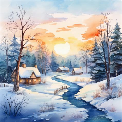 Premium AI Image | Watercolor winter landscape Watercolor painting