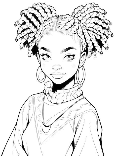 Premium Photo | Cute girl black and white lineart line art coloring ...