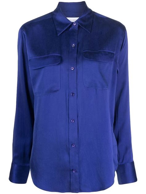 Equipment Signature Silk Shirt Blue Farfetch Tr