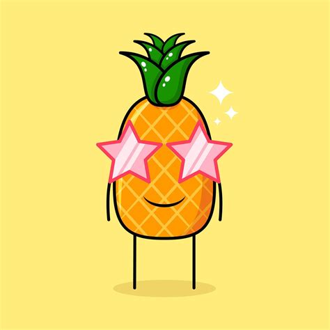 Cute Pineapple Character With Smile Expression And Stars Eyeglasses Greenand Yellow Suitable