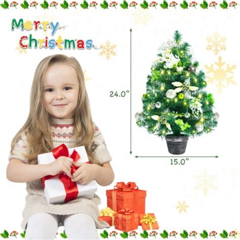 Gymax 2 Ft Pre Lit Mini Tabletop Christmas Tree Artificial Xmas Tree W Led Lights 1 Unit Fry