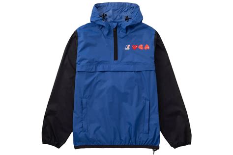 Cdg Play X K Way Logos Half Zip Jacket Blue Black Fw22 Cn