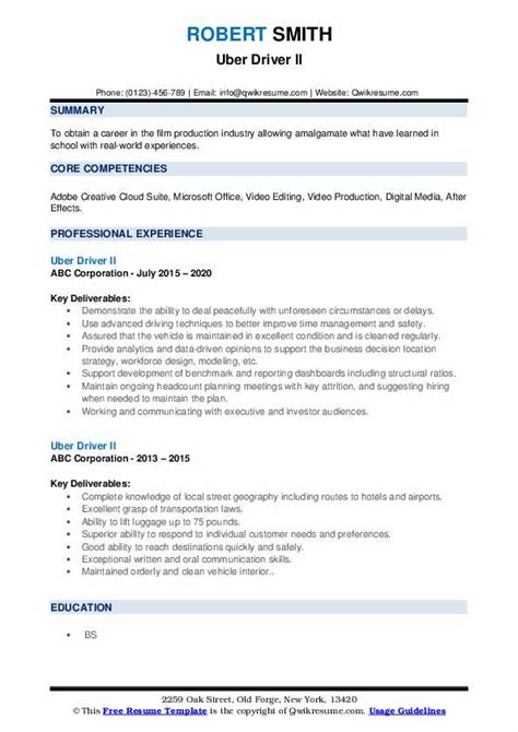 Uber Driver Resume Samples QwikResume