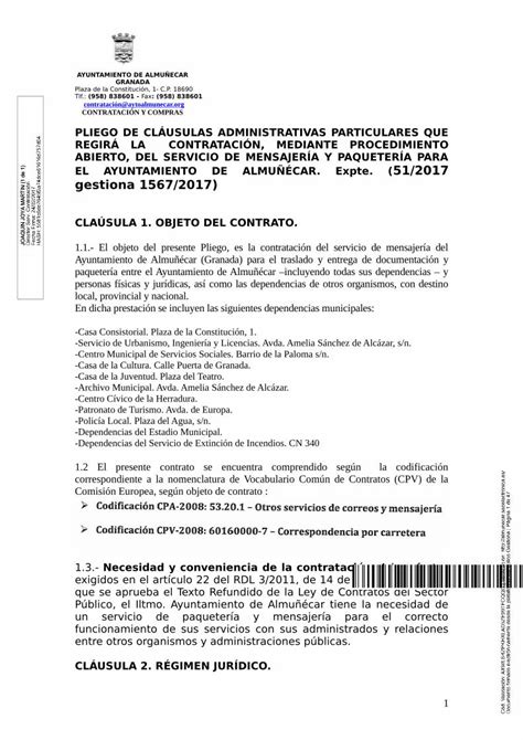 Pdf Modelo De Pliego De Cl Usulas Administrativas