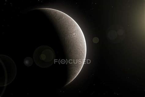 Dwarf planet Ceres in asteroid belt, illustration. — Astronomical, gray ...