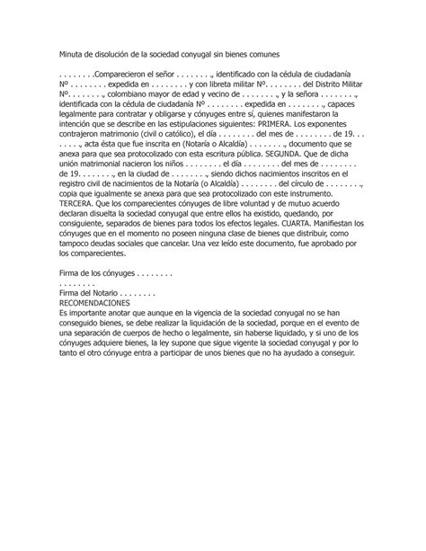 Formato ACTA Disolucion DE Sociedad Conyugal SIN Bienes Comunes