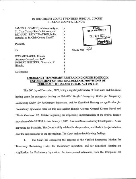 Order Emergency Motion For Temporary Restraining Order For Preliminary